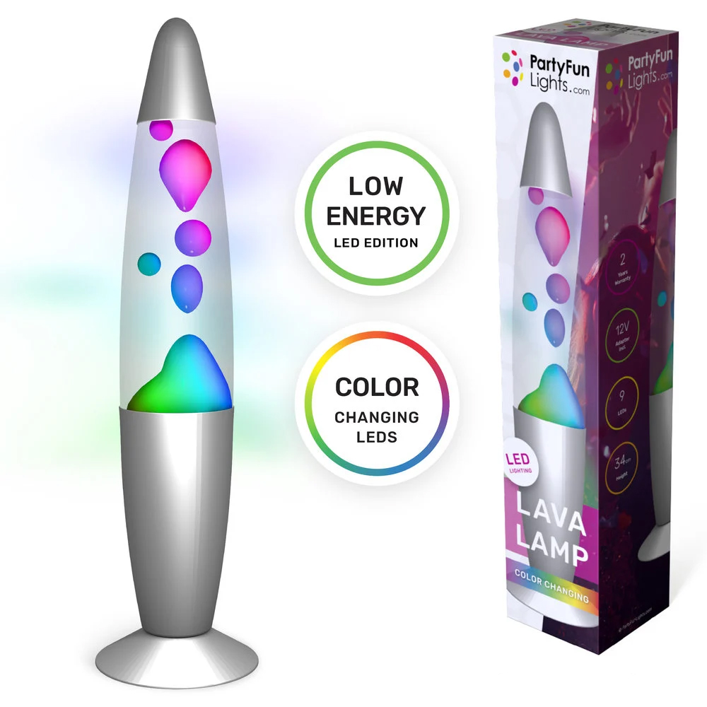 Zilveren lavalamp - 34 cm - Met kleurveranderende multicolor LED verlichting - 9 LED - Afbeelding 2