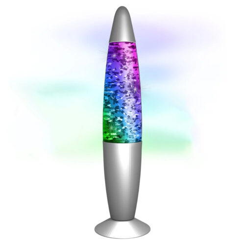 Zilveren glitter lavalamp - 34 cm - USB - Met kleurveranderende LED verlichting