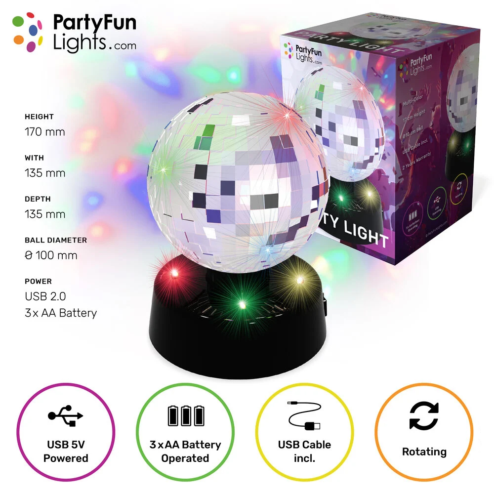 Roterende discolamp met spiegelbol - Met multicolor LED - Afbeelding 4