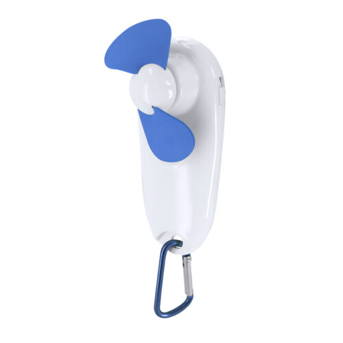Handventilator met zaklamp en karabijnhaak - Draagbare mini ventilator - Blauw