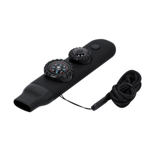 6-in-1 veiligheidsfluitje met kompas, thermometer en zaklamp - Noodfluit voor noodpakket - Zwart