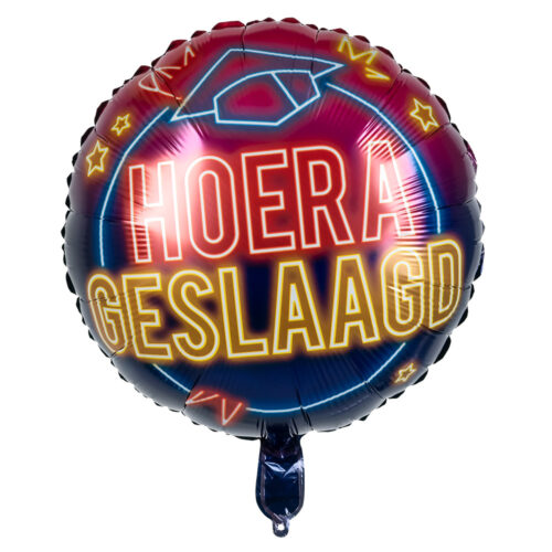Folieballon Hoera geslaagd - Neon ballon - 45 cm