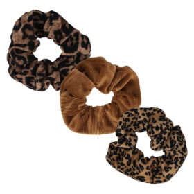 Sarlini scrunchie panterprint set - Haarelastiek bruin/zwart - 3 Stuks