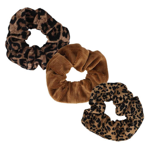 Sarlini scrunchie panterprint set - Haarelastiek bruin/zwart - 3 Stuks
