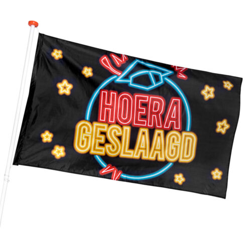Vlag Hoera geslaagd - Neon - Polyester - 90 x 150 cm