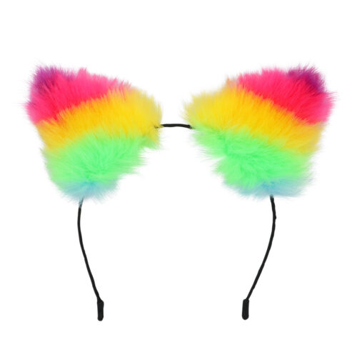 Diadeem regenboog - Fluffy haarband met kattenoortjes