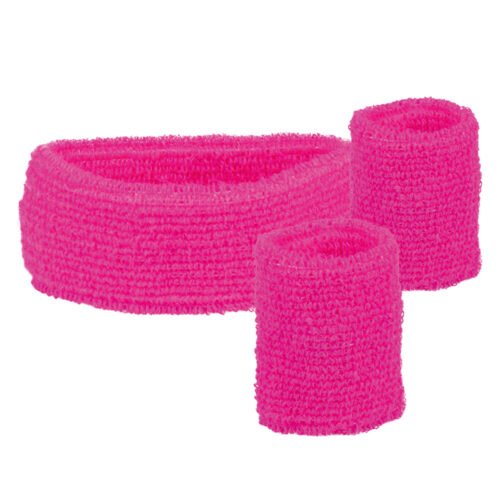 Zweetband set - Hoofdband en 2 polsbandjes - Neon roze