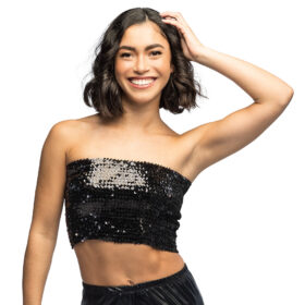Strapless bandeau top zwart - Festivaltopje met pailletten - Maat M/L