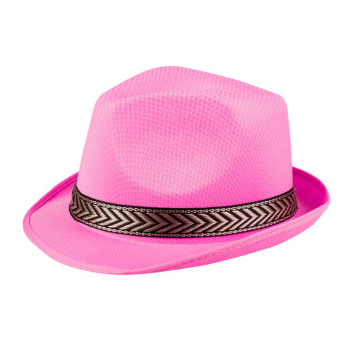 Fedora feesthoedje met sierband - Roze - 59 cm