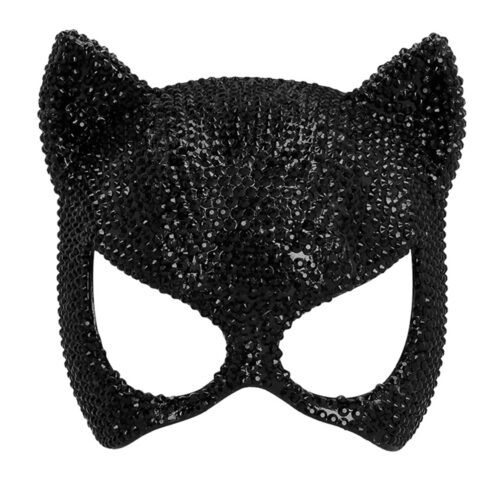 Luxe kattenmasker met strass - Dierenmasker met elastieken sluiting - Zwart