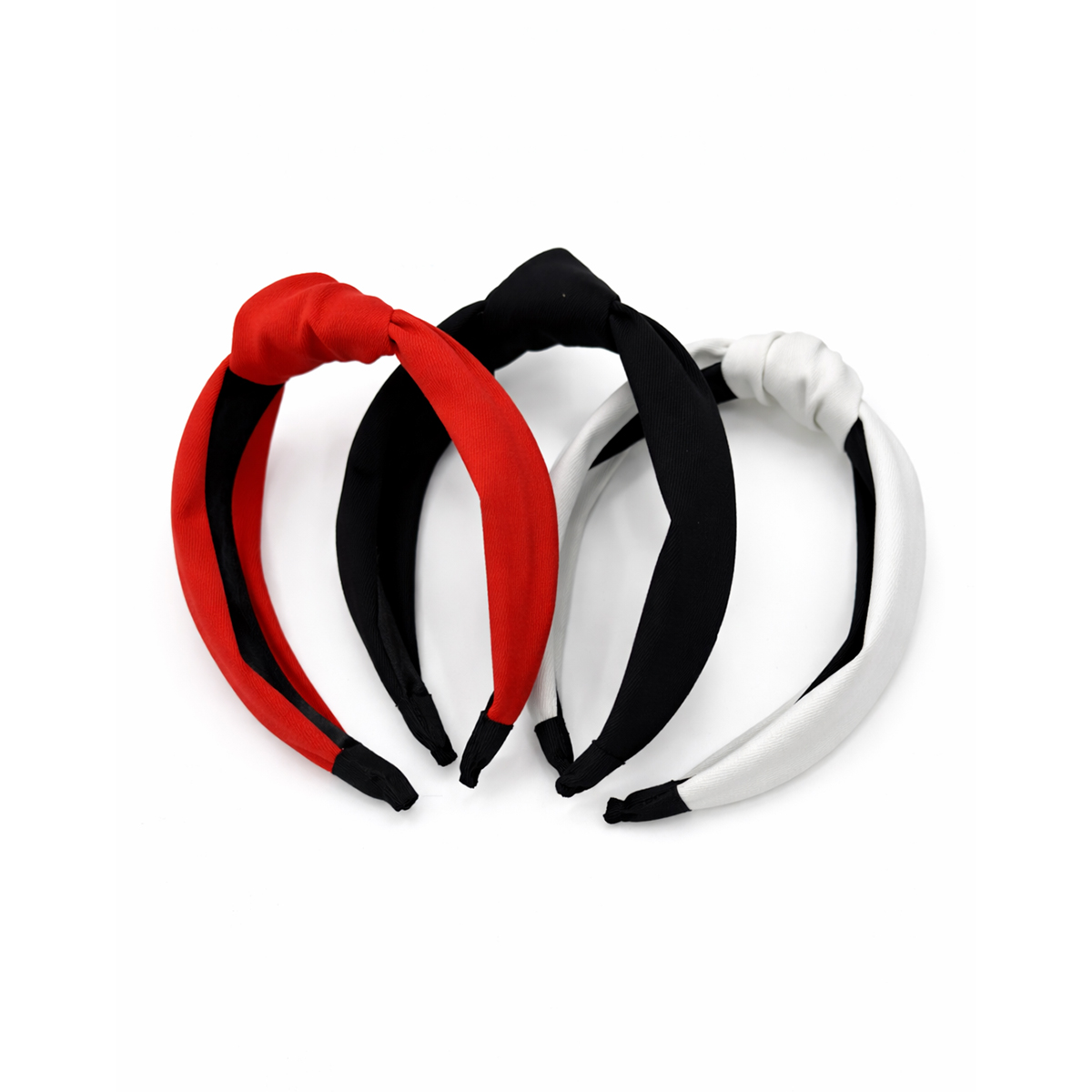 Haarbanden met knoop - Stoffen dames diadeem - Zwart, Wit, Rood - Set 3 stuks - Afbeelding 2