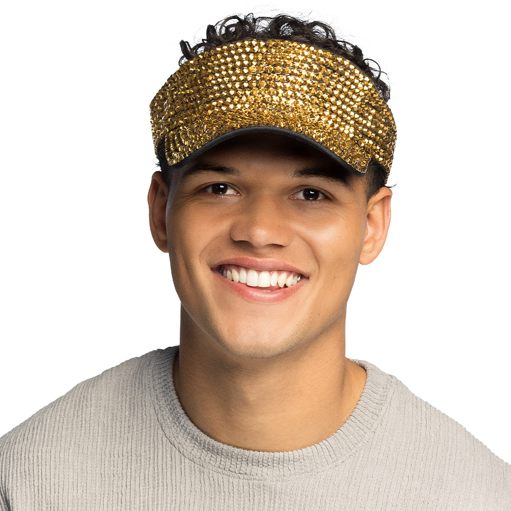 Gouden zonneklep met strass steentjes - Verstelbaar met klittenbandsluiting - Afbeelding 5