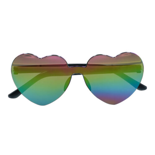Partybril regenboog - Hartjesbril met gespiegelde multicolor glazen