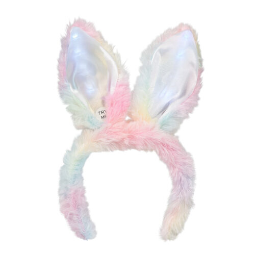 LED diadeem - Fluffy haarband met konijnenoren - Wit