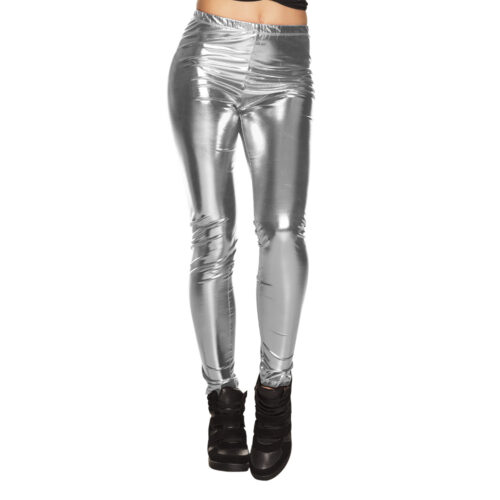 Legging zilver - Metallic festival legging met stretch - Maat L/XL