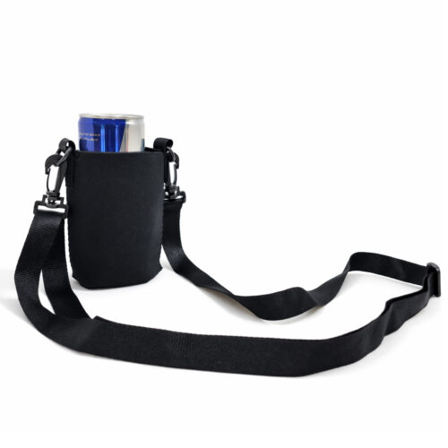 Beker/blikjeshouder keycord - Met verstelbare en afneembare schouderband - Zwart