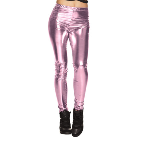 Legging lichtroze - Metallic festival legging met stretch - Maat L/XL