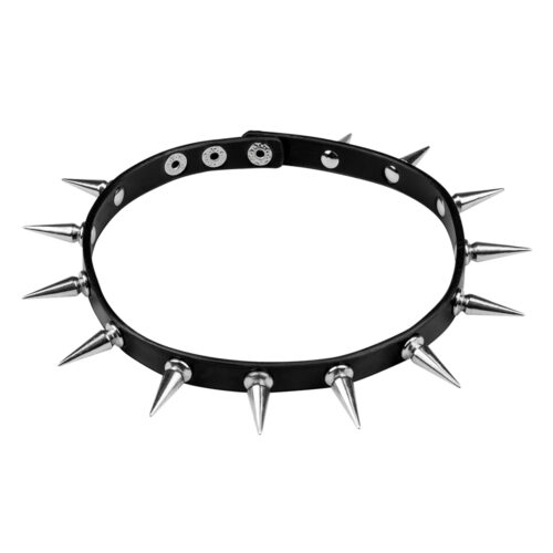 Biker ketting met spikes - Lederlook - Zwart/zilver