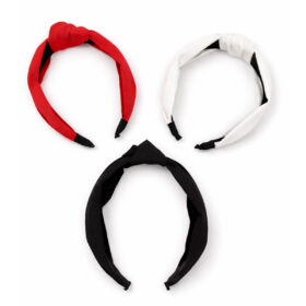 Haarbanden met knoop - Stoffen dames diadeem - Zwart, Wit, Rood - Set 3 stuks