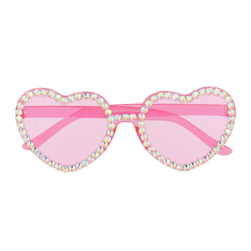 Partybril met diamantjes - Hartjesbril met roze glazen