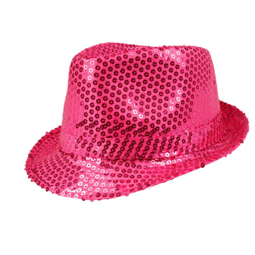 Fedora feesthoedje met pailletten - Roze - 59 cm