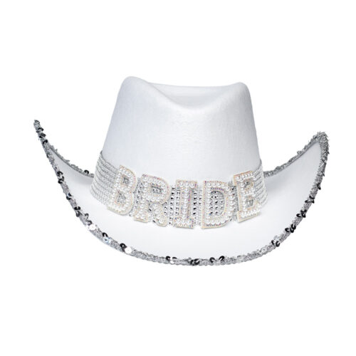 Cowboyhoed bride - Hoed met glitters en pailletten - Wit - 59 cm
