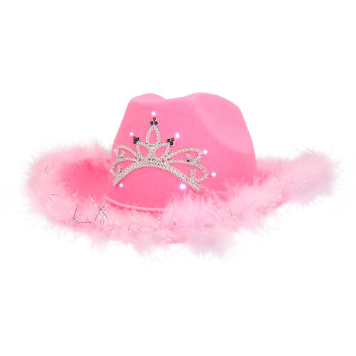 Cowboyhoed roze met witte LED verlichting - Met kroontje - 57 cm