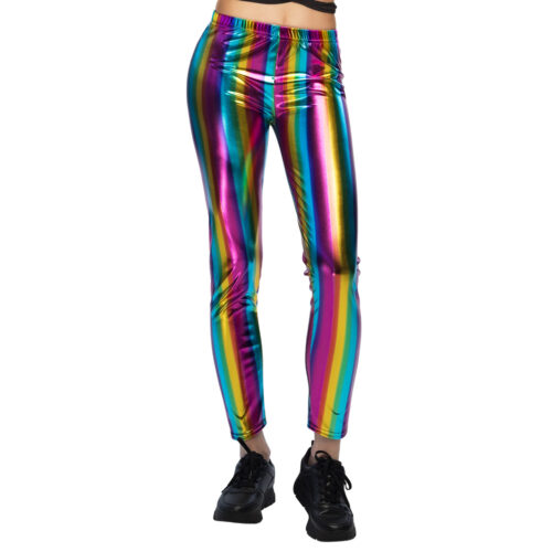 Legging regenboog - Metallic festival legging met stretch - Maat L/XL
