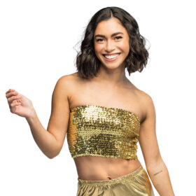 Strapless bandeau top goud - Festivaltopje met pailletten - Maat M/L