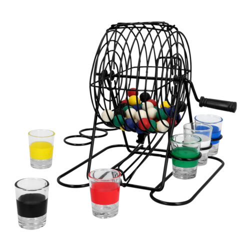 Drankspel Bingo shots - 1 Bingo rad, 6 shotglaasjes en 48 balletjes