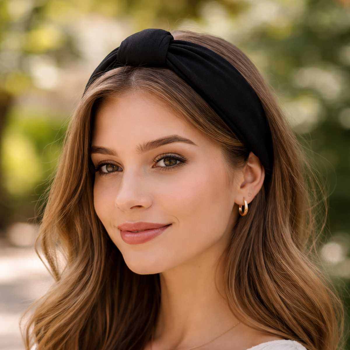 Haarbanden met knoop - Stoffen dames diadeem - Zwart, Roze, Oaker - Set 3 stuks - Afbeelding 3