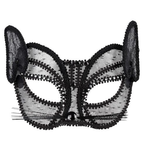 Kattenmasker kant - Dierenmasker met lintsluiting - Zwart