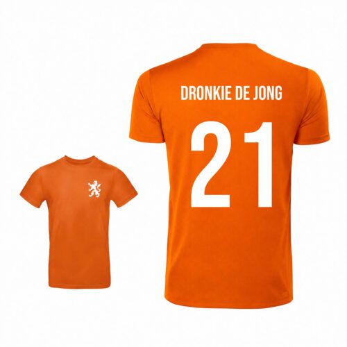 Unisex oranje T-shirt - Dronkie De jong