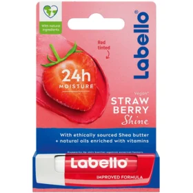 Labello Strawberry Shine lippenbalsem met aardbeiengeur en rode glans