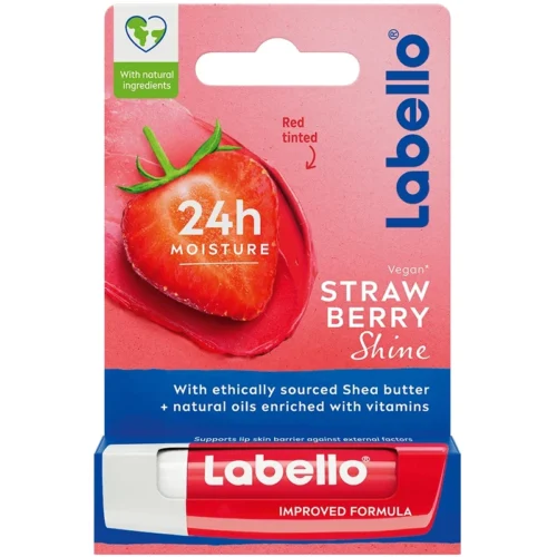 Labello Strawberry Shine lippenbalsem met aardbeiengeur en rode glans