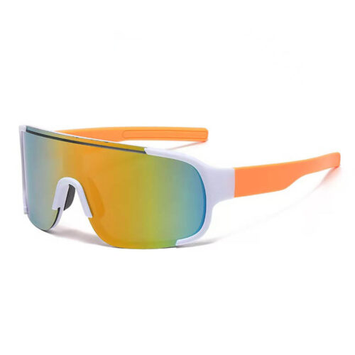 Witte sport zonnebril met semi randloos montuur en oranje pootjes - Multicolor glas