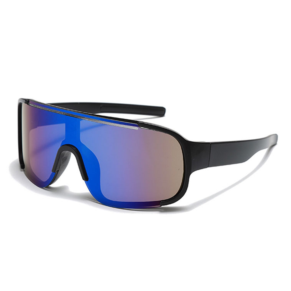 Sport zonnebril met semi randloos montuur en matzwarte pootjes - Blauw glas