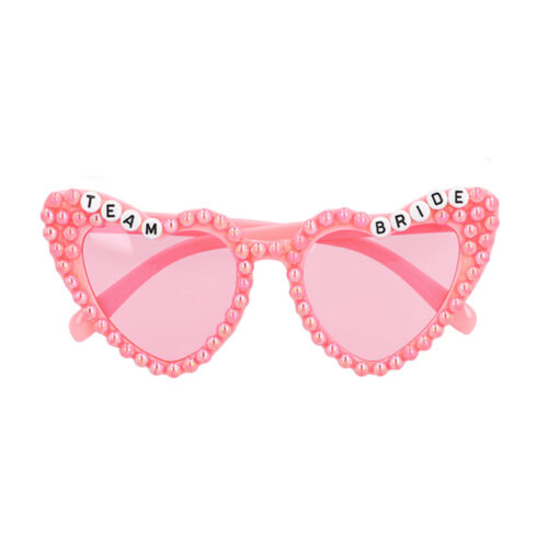 Partybril team bride - Hartjesbril met roze glazen - Met pareltjes - 3 stuks