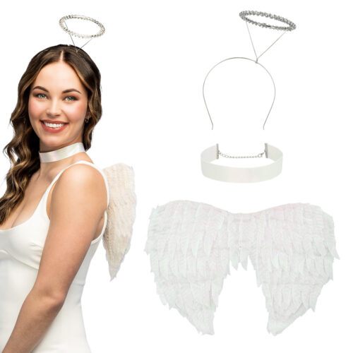Accessoire set - Engel - Diadeem, vleugels en choker - 3-delig - Wit