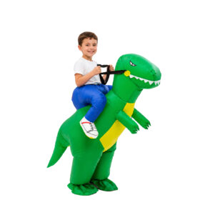 Opblaaskostuum dinosaurus - T-Rex kostuum - Dinopak voor kinderen - 6-12 jaar - Groen