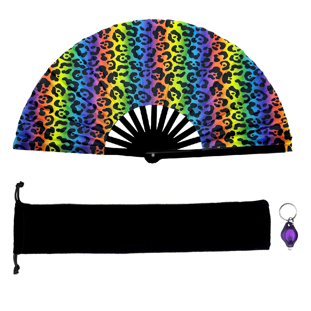 XXL grote bamboe waaier blacklight panterprint - Afbeelding 2