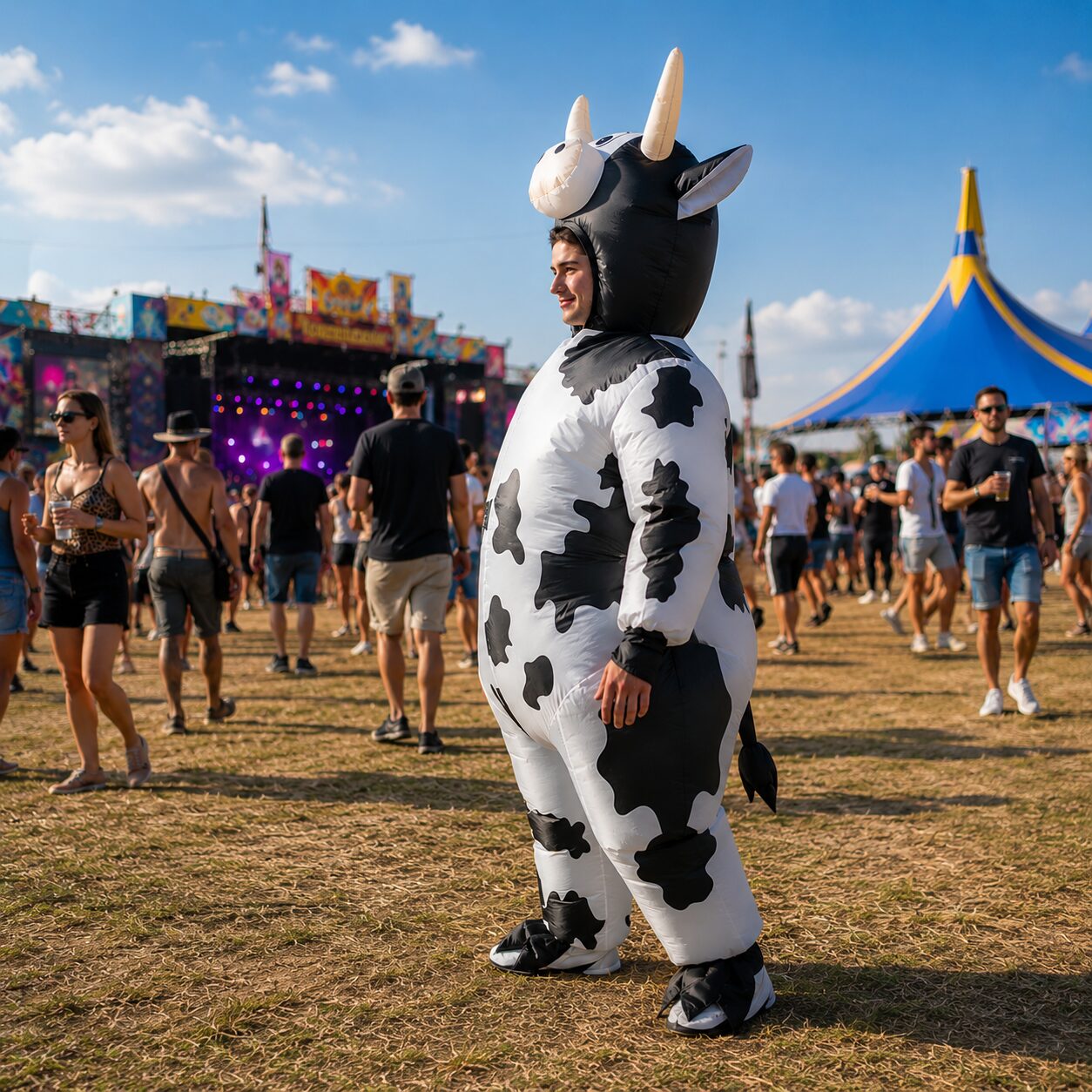 Opblaaskostuum Koe - Festival kostuum - Koeien pak voor volwassenen - Zwart/wit - Afbeelding 7