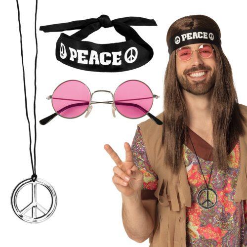 Accessoire set - Hippie - Peace - Hoofdband, partybril en ketting - 3-delig