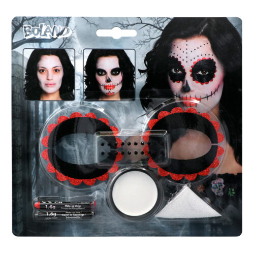 Schminkset day of the dead - Make-up kit met oogdecoratie en strass steentjes - Dia de los muertos schmink - 6-delig