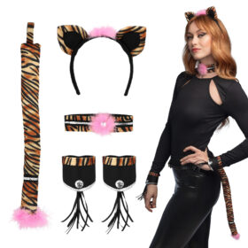 Accessoire set - Tijger - Diadeem, staart, choker en armbanden - 5-delig