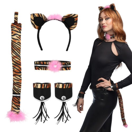 Accessoire set - Tijger - Diadeem, staart, choker en armbanden - 5-delig