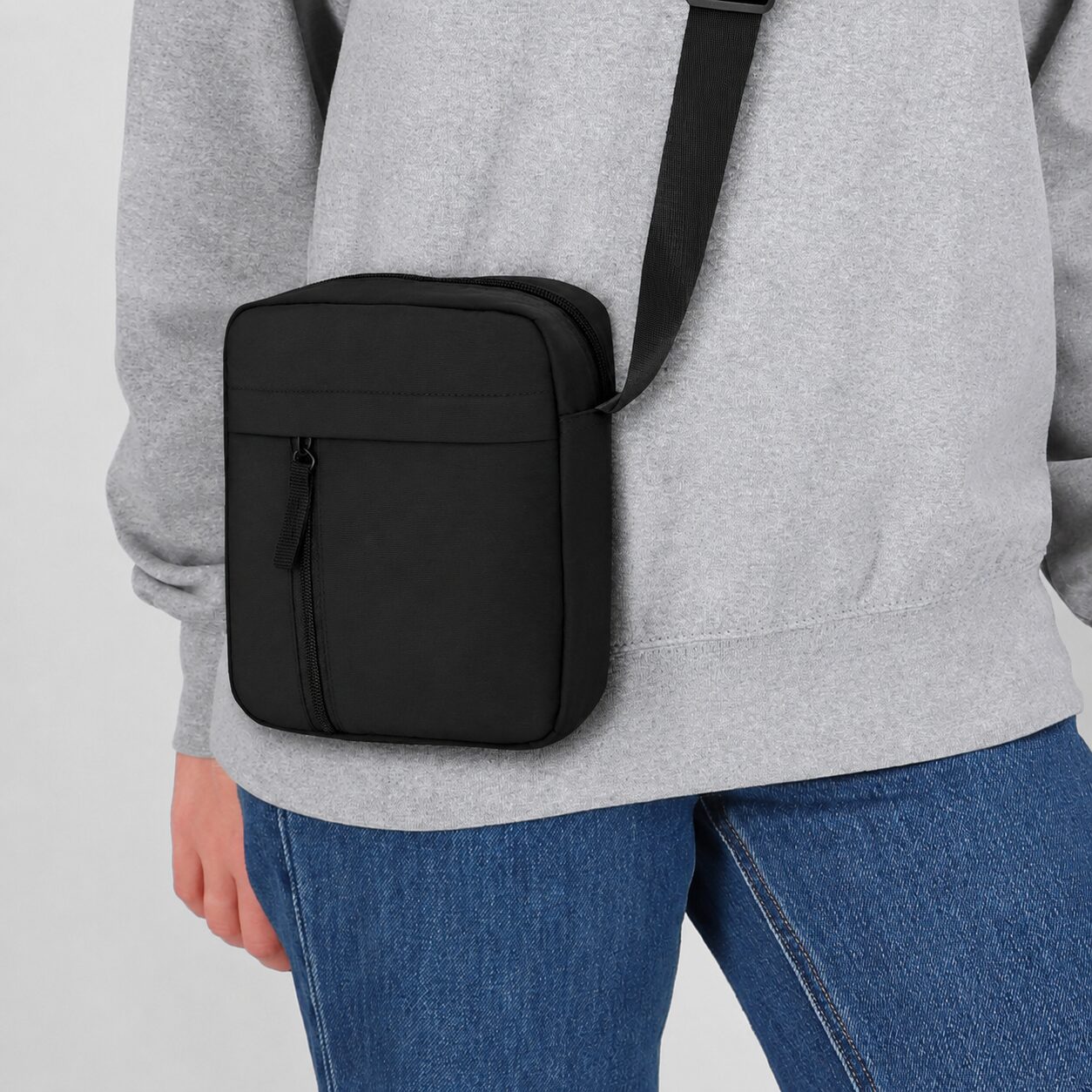 Schoudertas van nylon - Crossbody tas met voorvak - Zwart - Afbeelding 4