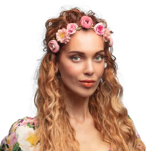 Bloemen hoofdband - Bloemenkrans met elastiek - Roze