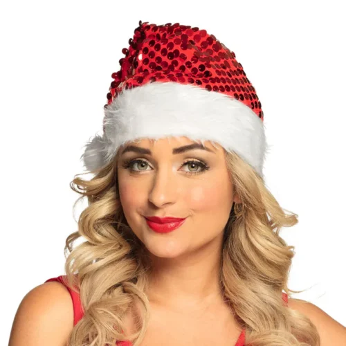 Kerstmuts met Glitter - Pailletten - Volwassenen - Rood
