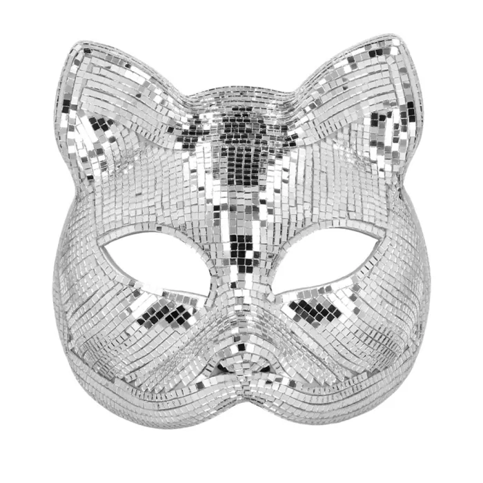Kattenmasker disco - Dierenmasker met elastieken sluiting - Zilver - Afbeelding 2